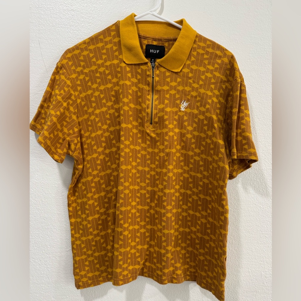 HUF Men's Golden Patterned Polo Shirt